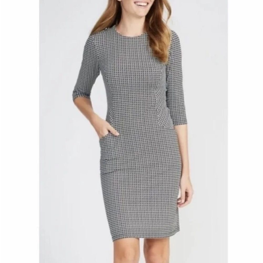J. McLaughlin Catalyst Stretch 3/4 Sleeve Sheath Dress Mega Dot Dash Size Medium